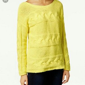 💛 BAR III Yellow Cable Knit Chenille Sweater NWT Medium